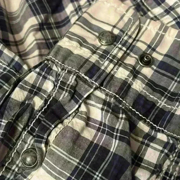 Express Vintage Y2K Western Button Down Blue White Plaid Shirt with Snap Buttons - Picture 4 of 16